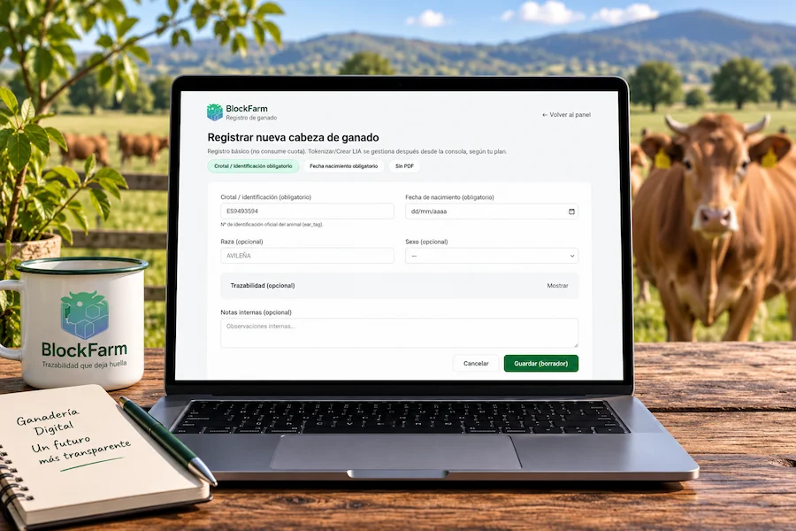 Ficha digital de BlockFarm para organizar la informacin de trazabilidad ganadera
